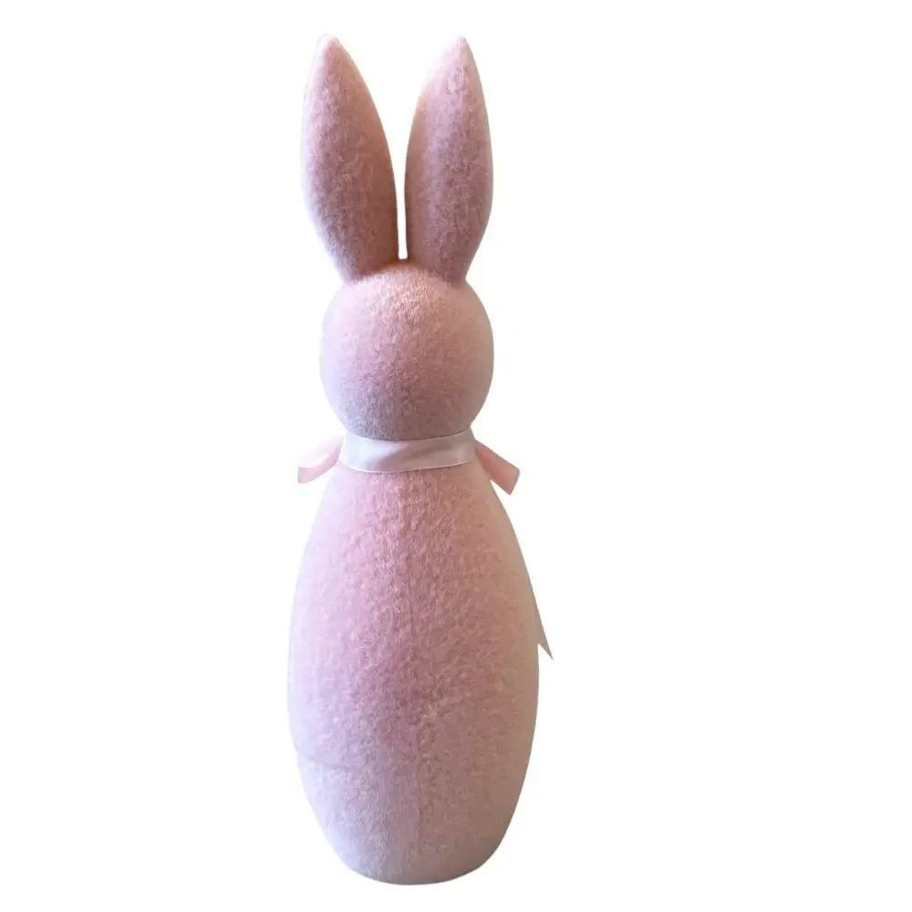 SPRING GATHERINGS 15in Pink Flocked Bunny With Faux Pearl Ears & Ribbon New